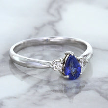 Load image into Gallery viewer, 0.59ct Pear Blue Sapphire Ring with diamond accents in 14K White Gold