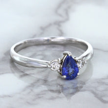 Load image into Gallery viewer, 0.59ct Pear Blue Sapphire Ring with diamond accents in 14K White Gold