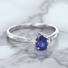 Load image into Gallery viewer, 0.59ct Pear Blue Sapphire Ring with diamond accents in 14K White Gold