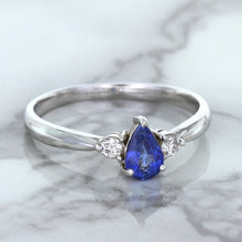 Load image into Gallery viewer, 0.59ct Pear Blue Sapphire Ring with diamond accents in 14K White Gold

