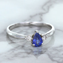 Load image into Gallery viewer, 0.59ct Pear Blue Sapphire Ring with diamond accents in 14K White Gold