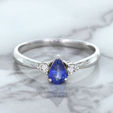 Load image into Gallery viewer, 0.59ct Pear Blue Sapphire Ring with diamond accents in 14K White Gold
