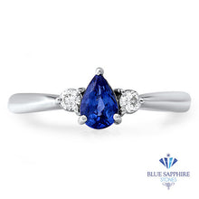 Load image into Gallery viewer, 0.59ct Pear Blue Sappire Ring with diamond accents in 14K White Gold