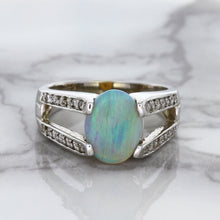 Load image into Gallery viewer, 1.65ct Oval Opal Ring with Diamond Accents in 14K White Gold