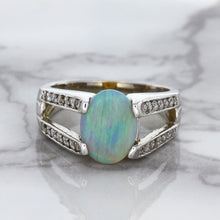 Load image into Gallery viewer, 1.65ct Oval Opal Ring with Diamond Accents in 14K White Gold