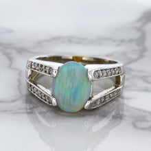 Load image into Gallery viewer, 1.65ct Oval Opal Ring with Diamond Accents in 14K White Gold