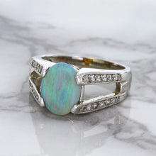 Load image into Gallery viewer, 1.65ct Oval Opal Ring with Diamond Accents in 14K White Gold