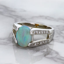 Load image into Gallery viewer, 1.65ct Oval Opal Ring with Diamond Accents in 14K White Gold
