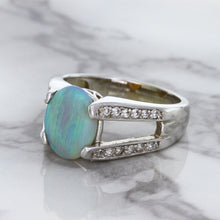 Load image into Gallery viewer, 1.65ct Oval Opal Ring with Diamond Accents in 14K White Gold
