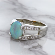 Load image into Gallery viewer, 1.65ct Oval Opal Ring with Diamond Accents in 14K White Gold