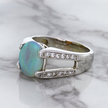 Load image into Gallery viewer, 1.65ct Oval Opal Ring with Diamond Accents in 14K White Gold