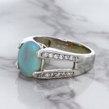 Load image into Gallery viewer, 1.65ct Oval Opal Ring with Diamond Accents in 14K White Gold