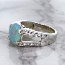 Load image into Gallery viewer, 1.65ct Oval Opal Ring with Diamond Accents in 14K White Gold