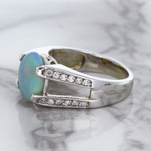 Load image into Gallery viewer, 1.65ct Oval Opal Ring with Diamond Accents in 14K White Gold