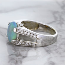 Load image into Gallery viewer, 1.65ct Oval Opal Ring with Diamond Accents in 14K White Gold