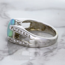 Load image into Gallery viewer, 1.65ct Oval Opal Ring with Diamond Accents in 14K White Gold