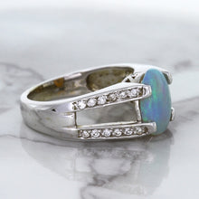 Load image into Gallery viewer, 1.65ct Oval Opal Ring with Diamond Accents in 14K White Gold