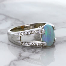Load image into Gallery viewer, 1.65ct Oval Opal Ring with Diamond Accents in 14K White Gold
