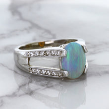 Load image into Gallery viewer, 1.65ct Oval Opal Ring with Diamond Accents in 14K White Gold