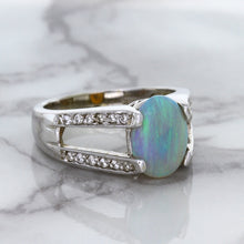 Load image into Gallery viewer, 1.65ct Oval Opal Ring with Diamond Accents in 14K White Gold