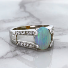 Load image into Gallery viewer, 1.65ct Oval Opal Ring with Diamond Accents in 14K White Gold
