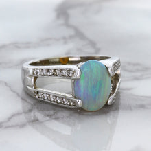 Load image into Gallery viewer, 1.65ct Oval Opal Ring with Diamond Accents in 14K White Gold