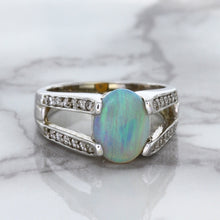 Load image into Gallery viewer, 1.65ct Oval Opal Ring with Diamond Accents in 14K White Gold