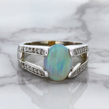 Load image into Gallery viewer, 1.65ct Oval Opal Ring with Diamond Accents in 14K White Gold