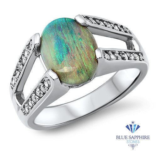 1.65ct Oval Opal Ring with Diamond Accents in 14K White Gold