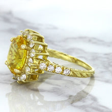 Load image into Gallery viewer, 4.04ct Oval Yellow Sapphire Ring with Diamond Halo in 14K Yellow Gold