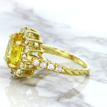 Load image into Gallery viewer, 4.04ct Oval Yellow Sapphire Ring with Diamond Halo in 14K Yellow Gold