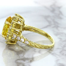 Load image into Gallery viewer, 4.04ct Oval Yellow Sapphire Ring with Diamond Halo in 14K Yellow Gold