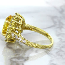 Load image into Gallery viewer, 4.04ct Oval Yellow Sapphire Ring with Diamond Halo in 14K Yellow Gold