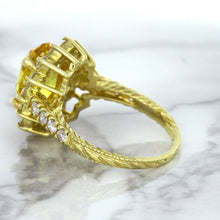 Load image into Gallery viewer, 4.04ct Oval Yellow Sapphire Ring with Diamond Halo in 14K Yellow Gold
