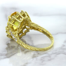 Load image into Gallery viewer, 4.04ct Oval Yellow Sapphire Ring with Diamond Halo in 14K Yellow Gold