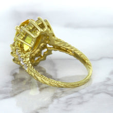Load image into Gallery viewer, 4.04ct Oval Yellow Sapphire Ring with Diamond Halo in 14K Yellow Gold