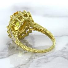 Load image into Gallery viewer, 4.04ct Oval Yellow Sapphire Ring with Diamond Halo in 14K Yellow Gold