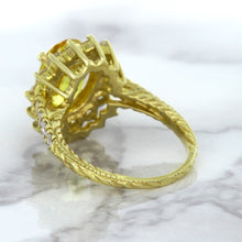 Load image into Gallery viewer, 4.04ct Oval Yellow Sapphire Ring with Diamond Halo in 14K Yellow Gold