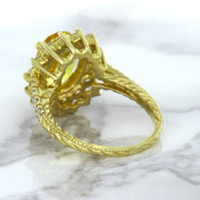 Load image into Gallery viewer, 4.04ct Oval Yellow Sapphire Ring with Diamond Halo in 14K Yellow Gold