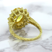 Load image into Gallery viewer, 4.04ct Oval Yellow Sapphire Ring with Diamond Halo in 14K Yellow Gold