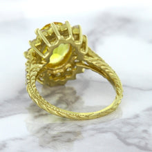 Load image into Gallery viewer, 4.04ct Oval Yellow Sapphire Ring with Diamond Halo in 14K Yellow Gold