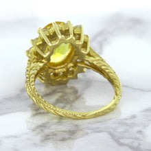Load image into Gallery viewer, 4.04ct Oval Yellow Sapphire Ring with Diamond Halo in 14K Yellow Gold