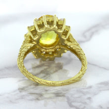 Load image into Gallery viewer, 4.04ct Oval Yellow Sapphire Ring with Diamond Halo in 14K Yellow Gold