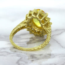 Load image into Gallery viewer, 4.04ct Oval Yellow Sapphire Ring with Diamond Halo in 14K Yellow Gold