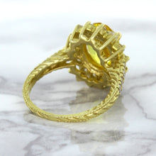 Load image into Gallery viewer, 4.04ct Oval Yellow Sapphire Ring with Diamond Halo in 14K Yellow Gold