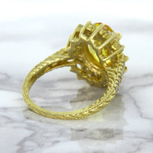 Load image into Gallery viewer, 4.04ct Oval Yellow Sapphire Ring with Diamond Halo in 14K Yellow Gold