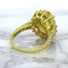 Load image into Gallery viewer, 4.04ct Oval Yellow Sapphire Ring with Diamond Halo in 14K Yellow Gold