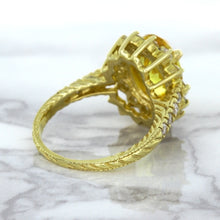 Load image into Gallery viewer, 4.04ct Oval Yellow Sapphire Ring with Diamond Halo in 14K Yellow Gold