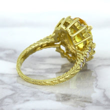 Load image into Gallery viewer, 4.04ct Oval Yellow Sapphire Ring with Diamond Halo in 14K Yellow Gold