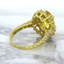 Load image into Gallery viewer, 4.04ct Oval Yellow Sapphire Ring with Diamond Halo in 14K Yellow Gold